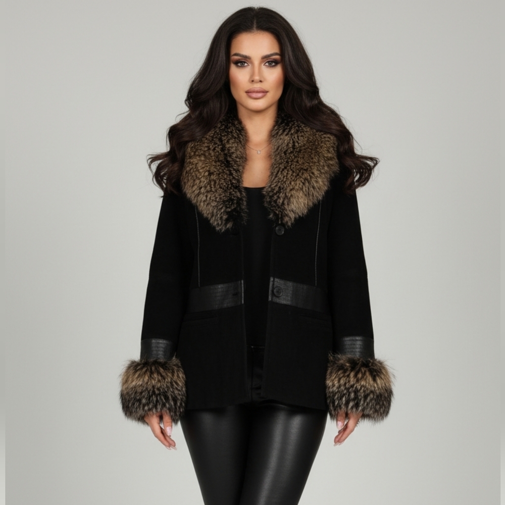 Black Suede Jacket with Real Fur Trim